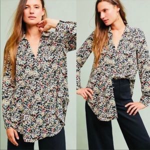 Anthropologie brand Maeve black floral Matilda blouse size medium